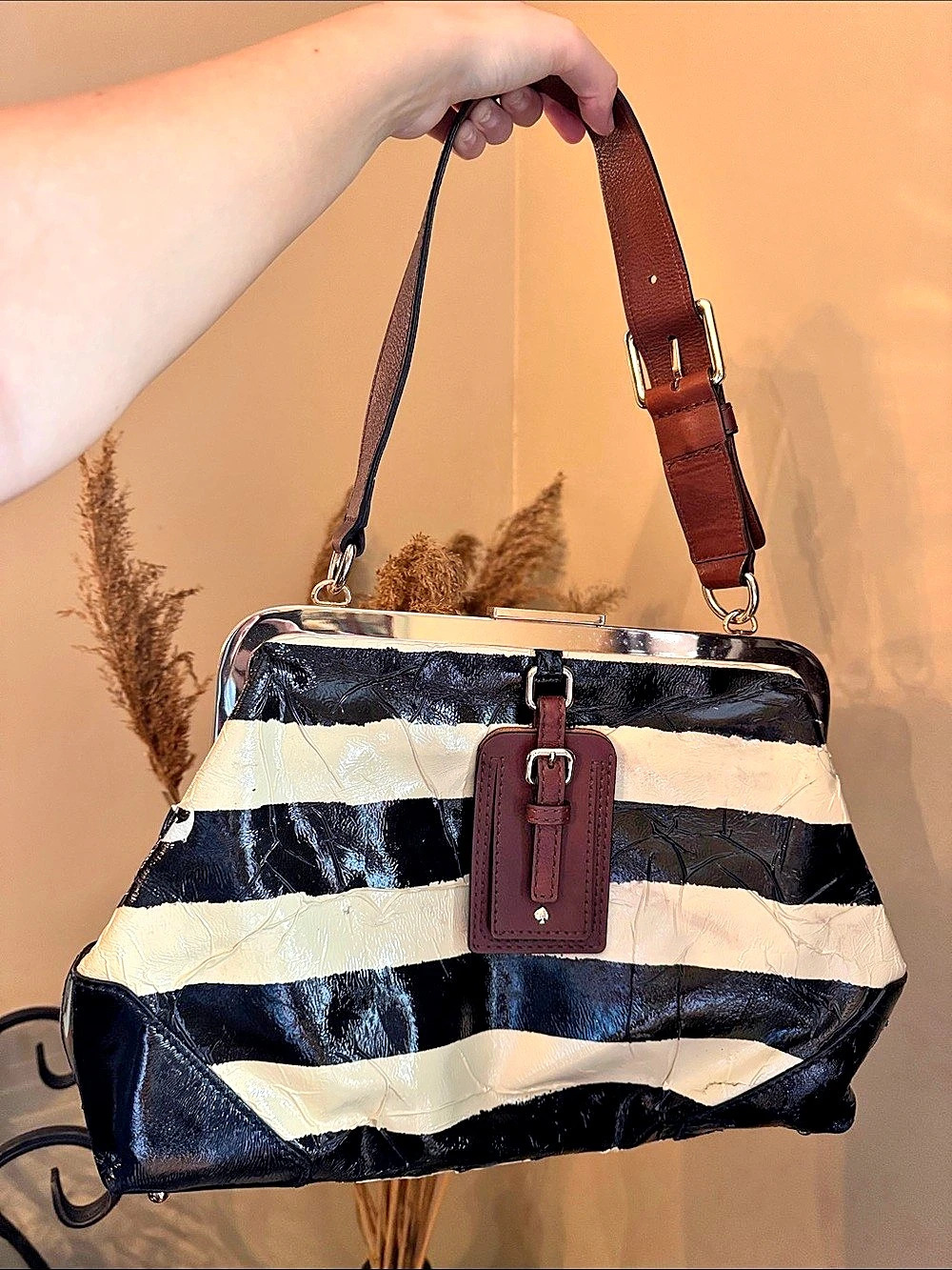 Kate Spade Striped Shoulder Bag in Black & White